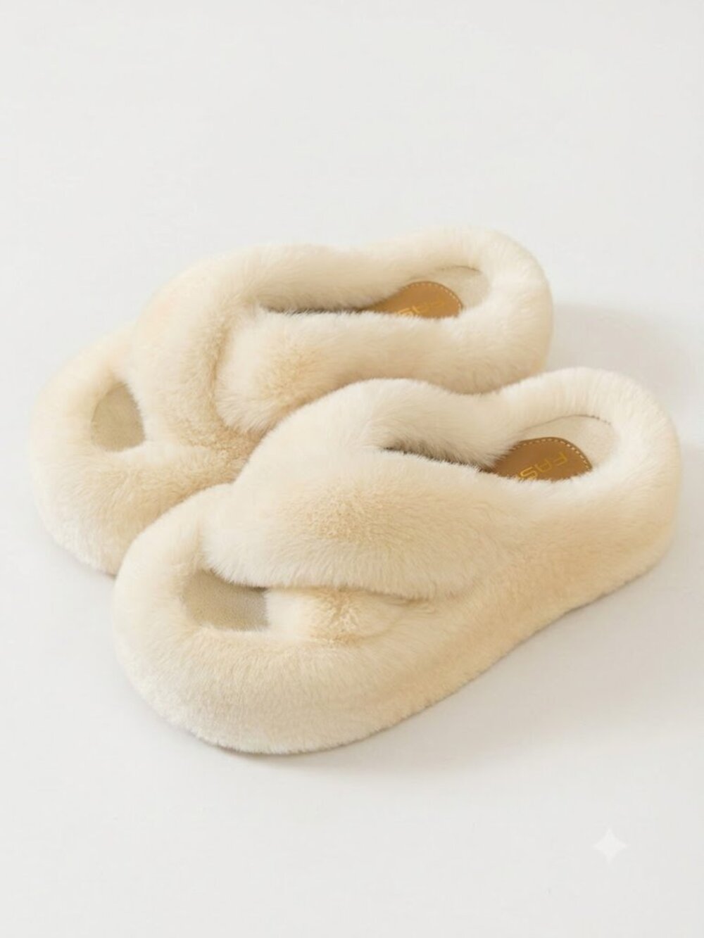 Women's Fuzzy Faux Fur Cross Band Platform Slippers Open Toe Cozy House Shoes